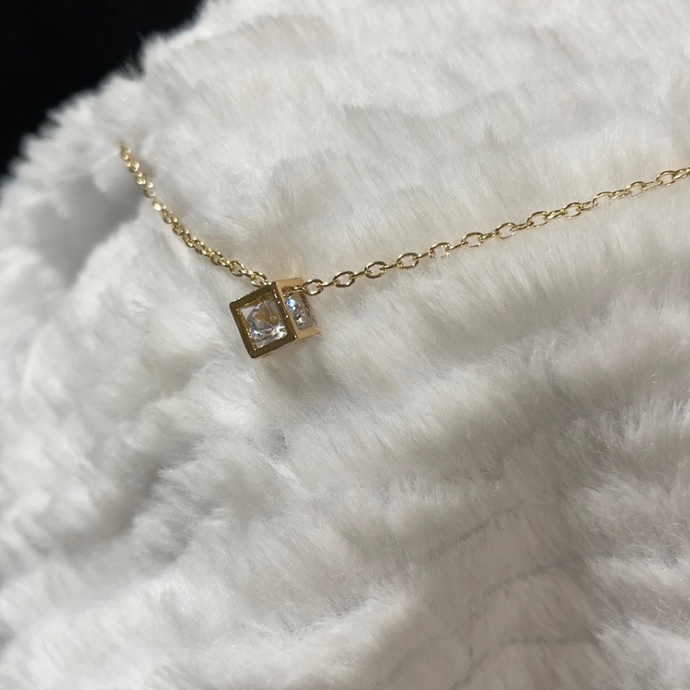 Gold Tone Faux Diamond in a Box Necklace